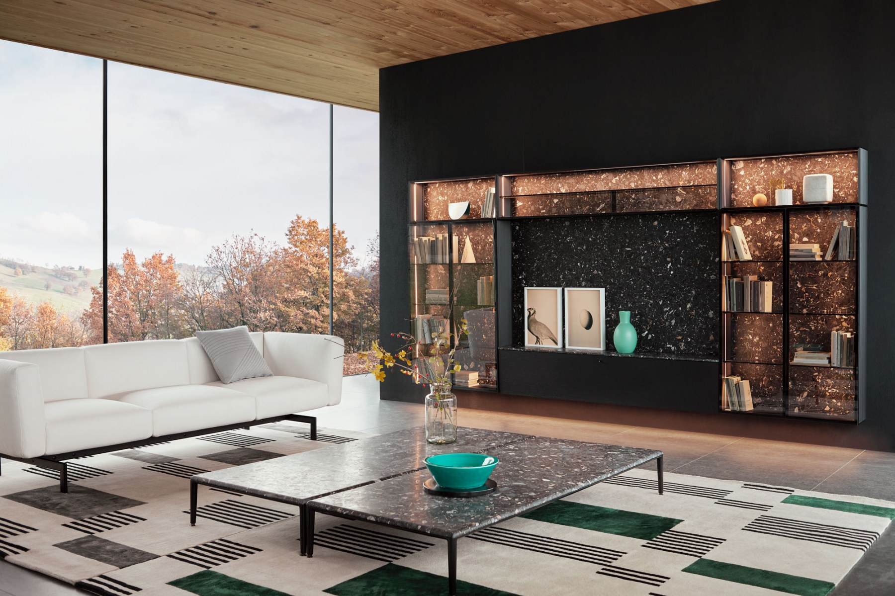 Italian living system with architectural storage